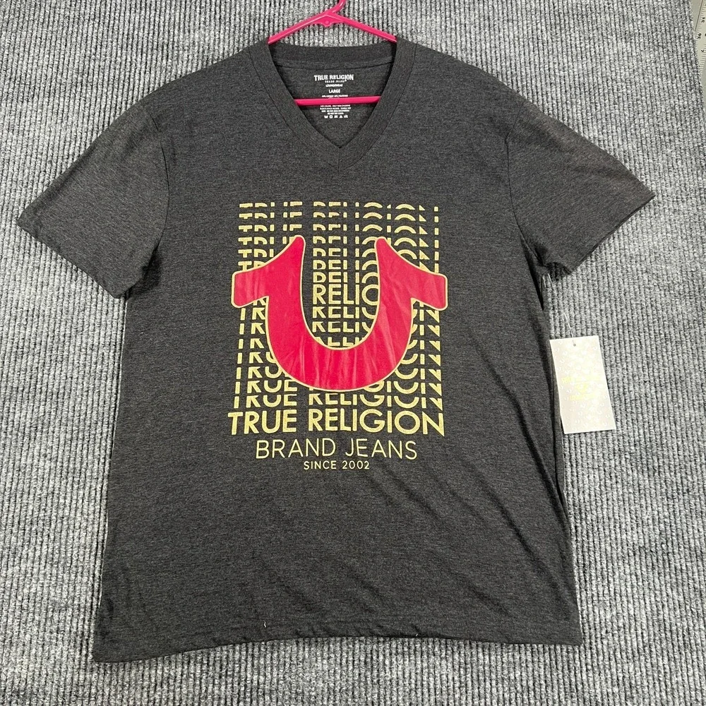 True Religion Shirt Mens Large Black Short Sleeve V Neck Loungewear Casual New